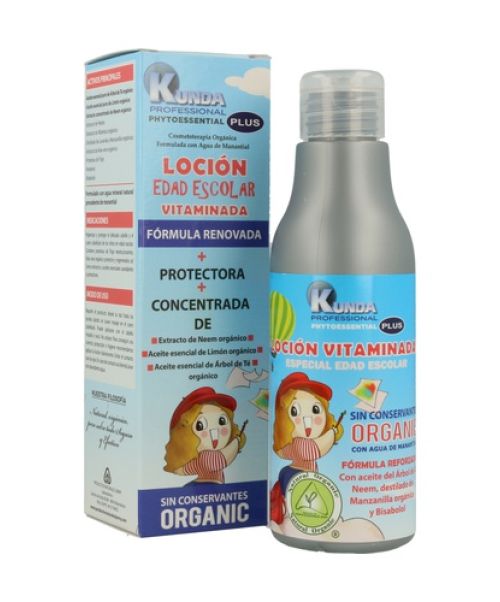 Kunda Loción Capilar - Higieniza y protege el cuero cabelludo de los niños en edad escolar. Con aceites esenciales repelentes de piojos.