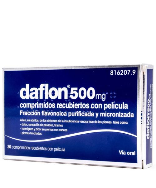 Daflon 500mg - Comprimidos con efecto venotónico y vasoprotector que aumentan el tono de las venas y la resistencia de los capilares para tratar trastornos venosos.