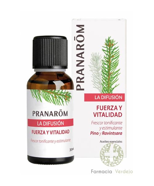 La difusión Fuerza y vitalidad - Notas afrutadas para energizar y revitalizar cuerpo y mente. A base de aceites esenciales para usar en difusor.Una sinergia revitalizante y tónica. Vitalidad y tonicidad en caso de cansancio pasajero o periodo dificil.