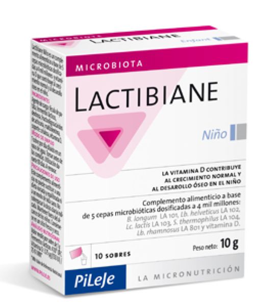 Lactibiane Enfant - Es un complemento alimenticio a base de cinco cepas microbióticas dosificadas a 4 mil millones por sobre, refuerza la flora intestinal y mejora la respuesta inmunitaria natural.
