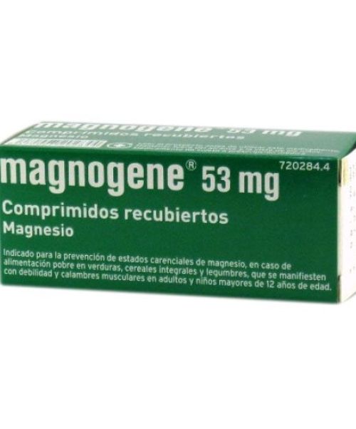 Magnogene - Ayuda a disminuir el cansancio y la fatiga, contribuye al equilibrio electrolítico, a la síntesis protéica y al metabolismo energético normal. Participa en el funcionamiento normal del sistema nervioso, de los músculos y de los huesos.