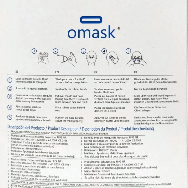 Mascarillas FFP2 Negras Omask 
