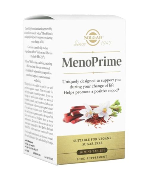 MenoPrime Solgar - Ayuda a las mujeres durante la menopausia. Calma los molestos síntomas que suelen aparecer en esa etapa de la vida.<br>