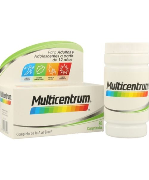 Multicentrum - Vitaminas y minerales que ayudan a complementar la alimentación diaria. Aporta beneficios para el desarrollo de los huesos, cognitivo, soporte nutricional, salud de la piel, cabello y uñas, sistema inmunitario, vitalidad entre otros.