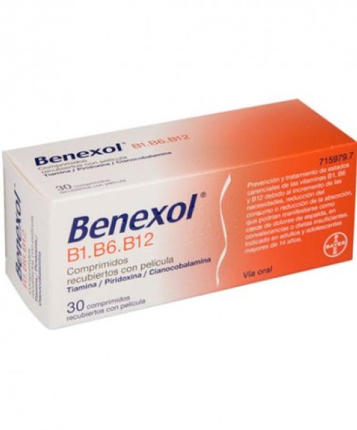 Benexol -  Es un medicamento indicado para tratar los estados carenciales de vitaminas B1, B6 y B12.