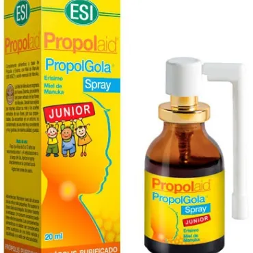  - Para dolor, infección y afonía. Es un complemento alimenticio infantil compuesto por propóleo, el erísimo, la miel de manuka y el aceite de manuka que ayuda a recuperar el bienestar de la garganta y la voz en casos de afonías, inflamaciones e irritaciones de garganta. 