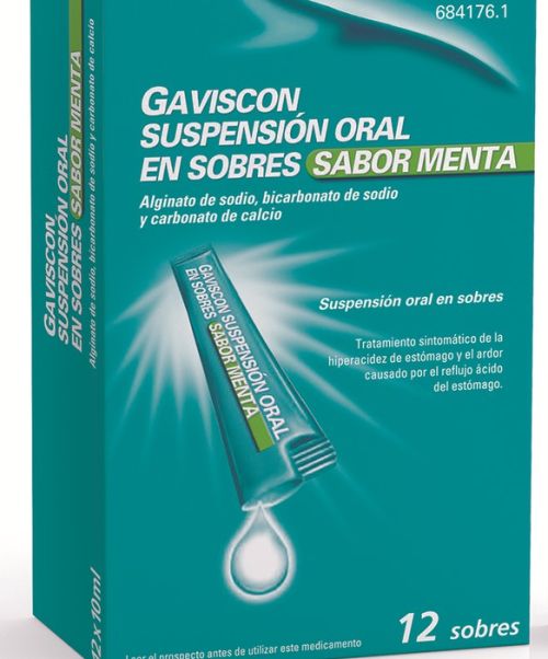 Gaviscon  - Son unos sobres para tragar directamente de sabor a menta para la acidez gástrica o ardor de estómago. Actúan modificando el pH del estómago.