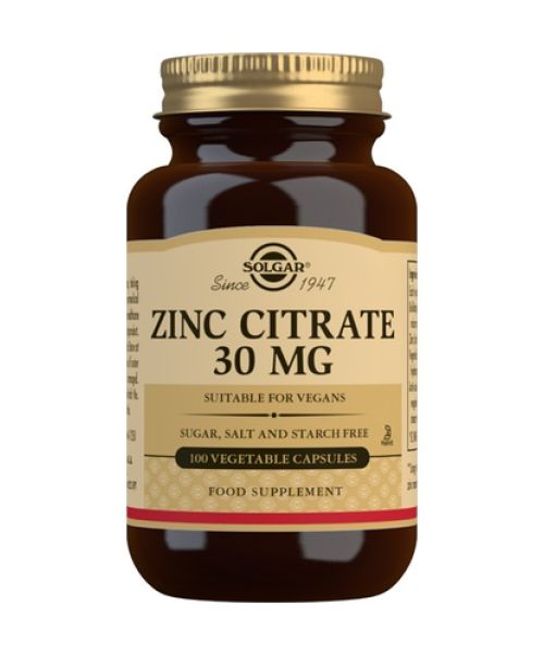 Zinc Citrato 30 mg  - Para una piel, cabello y uñas sanos. Antioxidante. Favorece una función cognitiva adecuada. Cicatrizante