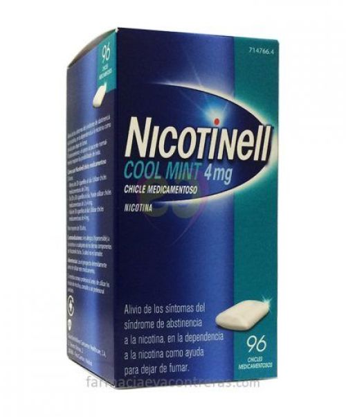 Nicotinell cool mint (4 mg) - Son unos chicles para ayudar a dejar de fumar. Contienen nicotina en su composición con lo que es muy importante ir reduciendo la dosis de tabaco al empezar a mascar estos chicles, ya que si no, estamos superando la dosis de nicotina ingerida.