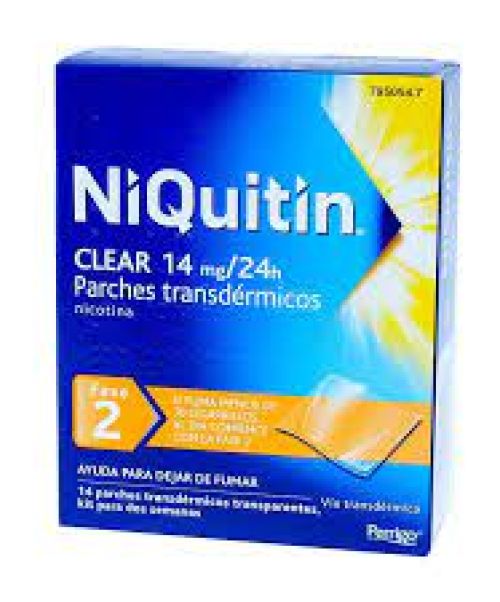 Niquitin 14mg - Son unos parches para ayudar a dejar de fumar. Poseen nicotina con lo que ayudan a reducir los síntomas de abstinencia al tabaco.