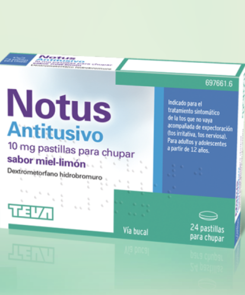 Notus 10mg - Son unos comprimidos para chupar que calman la tos y el picor de garganta. Válidas para la tos seca, nerviosa e irritativa.
