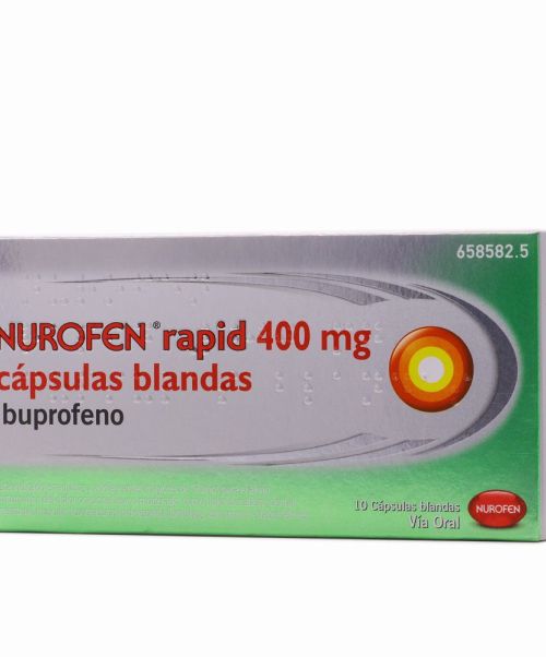 Nurofen rapid 400mg - Antiinflamatorio vía oral (ibuprofeno). Se usan para el dolor de garganta (anginas), dolor de cabeza, fiebre, dolores musculares y menstruales.
