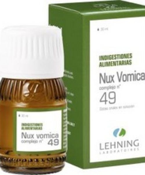NUX VOMICA N° 49  - Es un medicamento homeopático tradicionalmente empleado en las indigestiones alimentarias como náuseas, vómitos, diarreas.  