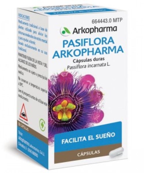 Arkocápsulas pasiflora (300 mg) - Es un hipnótico, sedante para el tratamiento del estrés, el nerviosismo y el insomnio.