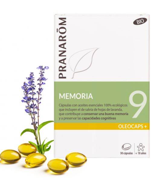 Oleocaps 9 Memoria - Contribuye a conservar una buena memoria y a preservar las capacidades cognitivas. Cápsulas con aceites esenciales 100% ecológicos que incluyen el de salvia de hojas de lavanda.<br>