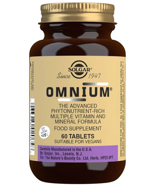 Omniun  - Multivitamínico muy completo, de amplio espectro, rico en fitonutrientes para adultos, compuesto principalmente por vitaminas y minerales, que contribuyen al buen estado nutricional del organismo, antioxidantes, depurativos y otras sustancias que contribuyen al bienestar del organismo. 