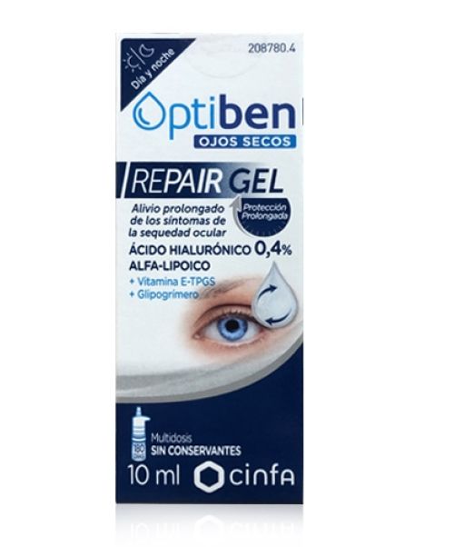 Optiben Ojos Secos Repair - Hidrata los ojos secos gracias al ácido hialurónico en formato gel. Alivia la sensación de quemazón y cansancio.