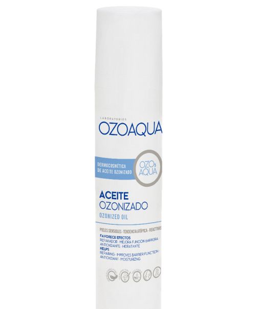 Ozoaqua Aceite de Ozono - Calmante, regenerante, antiinflamatorio... Aceite elaborado con aceites vegetales ozonizados que favorece cualquier recuperación de la barrera cutánea y la recuperación del estado fisiológico de la piel. 