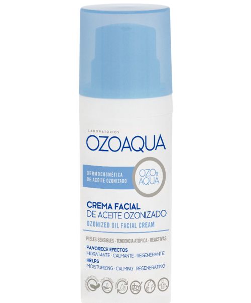 Ozoaqua Crema Facial - Crema facial para el cuidado de las pieles sensibles, atópicas, reactivas, con tendencia a la irritación, deshidratadas, con sequedad extrema o picor. 