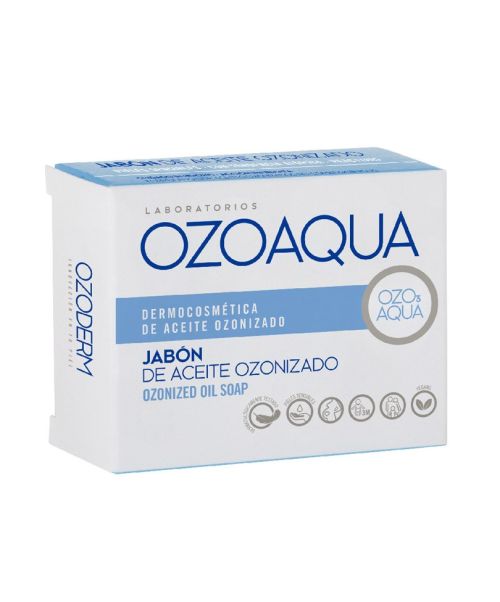 Ozoaqua Jabón de aceite ozonizado - Limpia, purifica y oxigena la piel, protegiéndola de agentes externos. Posee propiedades higienizantes, evitando así la posible entrada de gérmenes patógenos a través de microheridas de la piel.