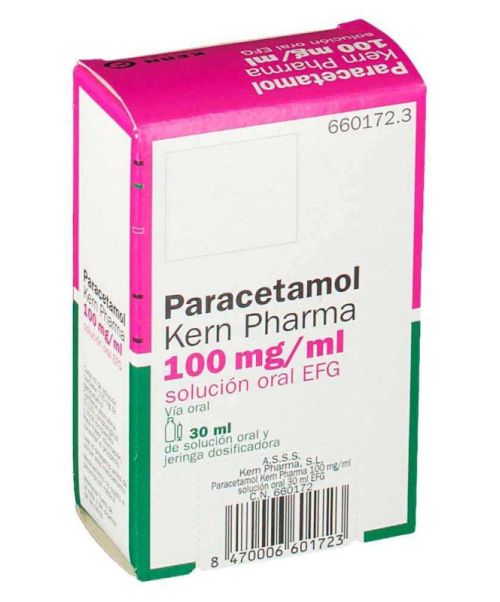 Paracetamol kern 100mg/ml 30ml - Paracetamol para niños para tratar los diferentes tipos de dolores, bajar la fiebre y calmar el malestar general. Válidos para el dolor de cabeza, de muelas, de boca en general, de regla, de espalda, golpes...