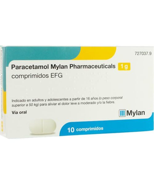 Paracetamol mylan 1g - Paracetamol para tratar los diferentes tipos de dolores, bajar la fiebre y calmar el malestar general. Válidos para el dolor de cabeza, de muelas, de boca en general, de regla, de espalda, golpes...