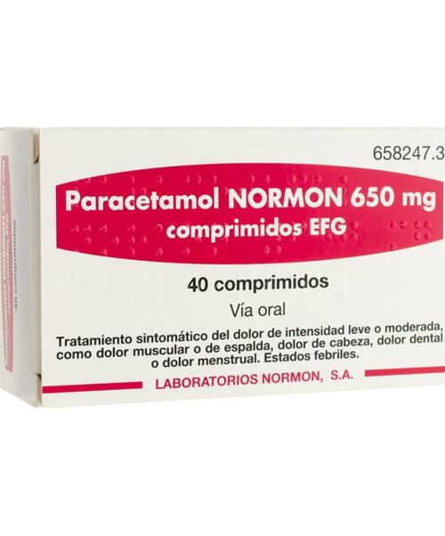 Paracetamol Normon 650 mg - Paracetamol para tratar los diferentes tipos de dolores, bajar la fiebre y calmar el malestar general. Válidos para el dolor de cabeza, de muelas, de boca en general, de regla, de espalda, golpes...