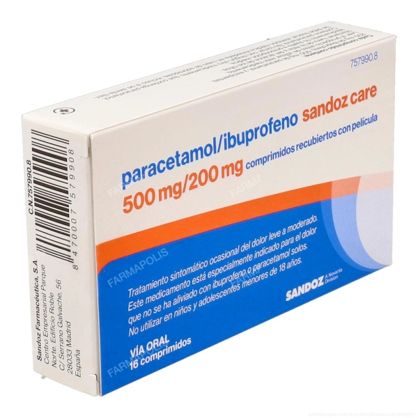 paracetamol/ibuprofeno sandozcare 500/200 mg