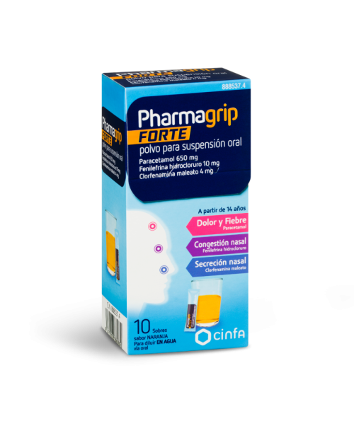 Pharmagrip forte -  Calman los síntomas de la gripe. Ayuda a disminuir los síntomas de resfriado, fiebre, catarro, mocos y malestar general.
