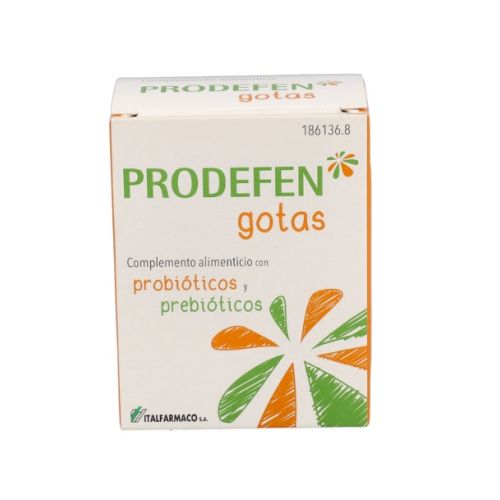  - Probióticos y prebióticos para restablecer la flora intestinal. Es un complemento alimenticio que contiene fructooligosacáridos (también conocidos como prebióticos) y 7 cepas de microorganismos (probióticos), que habitan de forma natural en el sistema digestivo. Prodefen incluye la cepa específica Lactobacillus Rhamnosus GG, uno de los probióticos más estudiados.