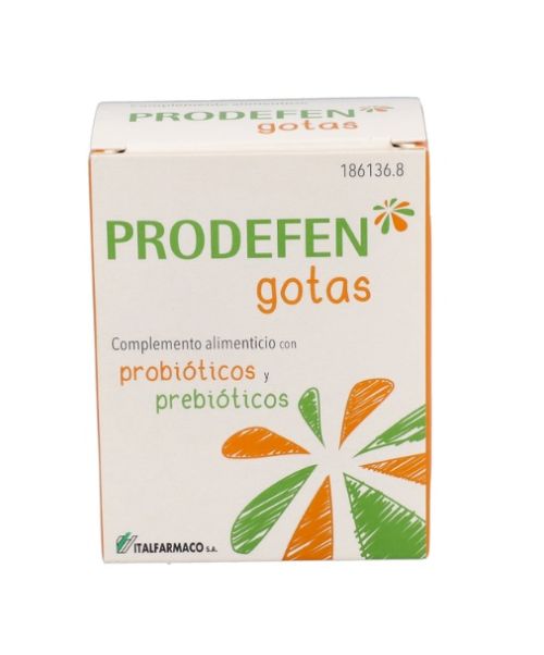 Prodefen gotas - Probióticos y prebióticos para restablecer la flora intestinal. Es un complemento alimenticio que contiene fructooligosacáridos (también conocidos como prebióticos) y 7 cepas de microorganismos (probióticos), que habitan de forma natural en el sistema digestivo. Prodefen incluye la cepa específica Lactobacillus Rhamnosus GG, uno de los probióticos más estudiados.