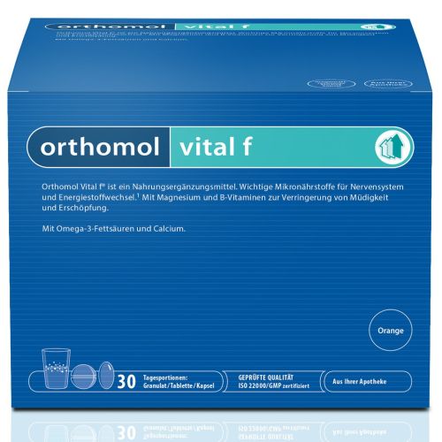  - Orthomol Vital F Granulado 30 raciones. Para el tratamiento dietético de personas con agotamiento crónico y enfermedades causadas por el estrés, con síndromes metabólicos.