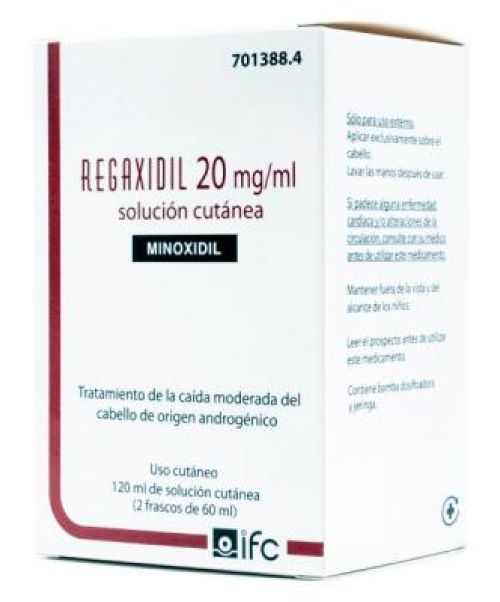 Regaxidil 20mg/ml. - Es un medicamento indicado para estimular el crecimiento del cabello en personas que sufren alopecia androgénica con pérdida moderada de cabello.