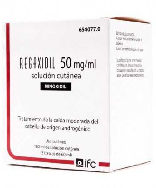 Regaxidil 50mg/ml. - Es un medicamento indicado para estimular el crecimiento del cabello en personas que sufren alopecia androgénica con pérdida moderada de cabello