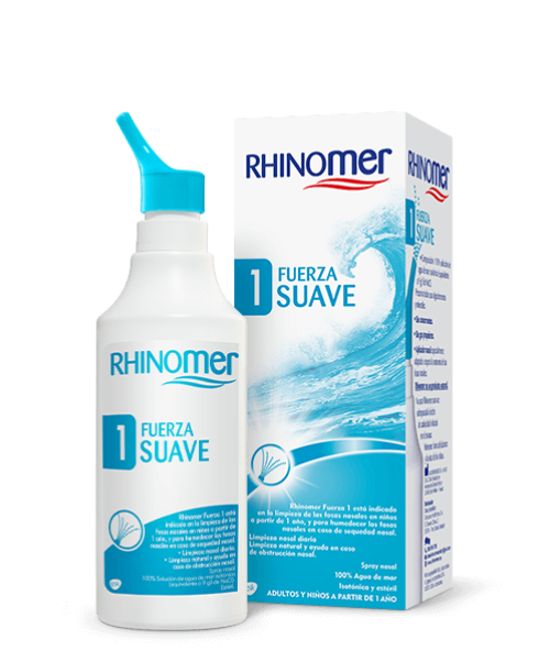 Rhinomer 1 Fuerza Suave - Agua de mar que sirve para descongestionar la nariz en procesos catarrales y gripales. Sirve tambien para la limpieza nasal para uso diario.