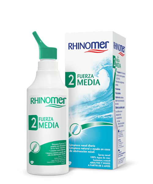 Rhinomer 2 Fuerza Media - Agua de mar que sirve para descongestionar la nariz en procesos catarrales y gripales. Sirve tambien para la limpieza nasal para uso diario.<br>