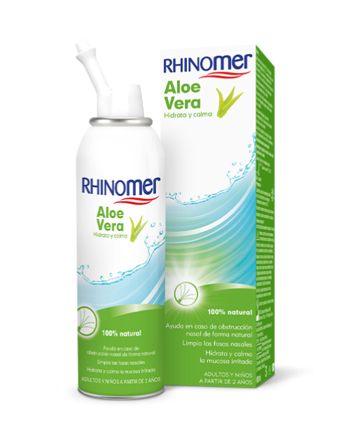 Rhinomer Aloe Vera - Agua de mar con aloe vera para hidratar y descongestionar la nariz. Sirve para descongestionar la nariz en procesos catarrales y gripales. Sirve tambien para la limpieza nasal para uso diario.