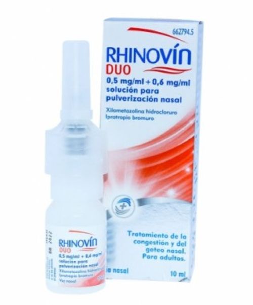 Rhinovin Duo  - Alivia la congestión nasal. Ayuda a respirar mejor, calmando las molestias de la rinitis y la sinusitis.No usar más de cuatro días seguidos.
