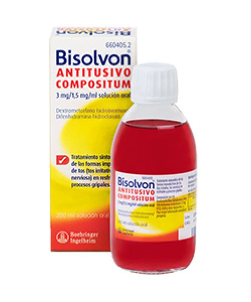 Bisolvon antitusivo compositum  - Calma la tos seca, irritativa, nerviosa y también actúa sobre los mocos nasales ya que al llevar un antihistaminico, mejora tamben la congestión nasal.