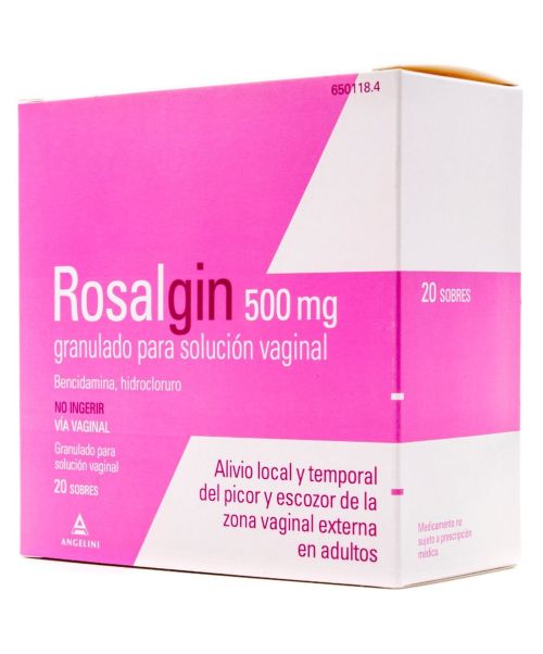 Rosalgin 500mg - Son unos sobres para el alivio local y temporal del picor y escozor de la zona vaginal externa en mujeres adultas.