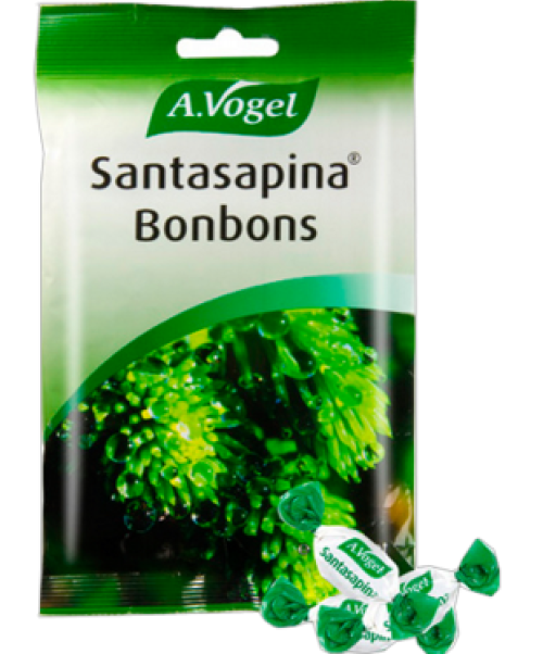 Santasapina bonbons - Reducen el picor y la tos irritante dilatando las vías respiratorias.  Calman el picor de garganta hidratando la mucosa. Dentro del caramelo llevan el jarabe de santasapina, que a su vez hidrata la mucosa de la garganta y tiene efecto mucolítico.