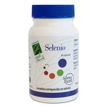  - Selenio 90 cápsulas de cien por cien natural contiene SelenoExcell® es un extracto que contiene formas alimentarias de selenio, obtenidas por fermentación a partir de la levadura Saccharomyces cerevisiae, no patógena y no modificada genéticamente. 