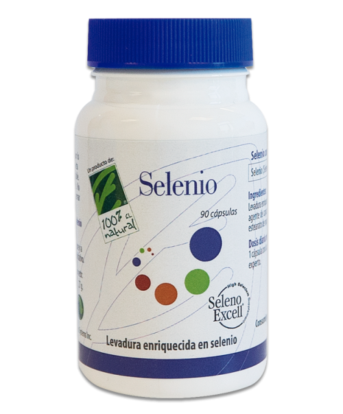 Selenio 90 cápsulas - Selenio 90 cápsulas de cien por cien natural contiene SelenoExcell® es un extracto que contiene formas alimentarias de selenio, obtenidas por fermentación a partir de la levadura Saccharomyces cerevisiae, no patógena y no modificada genéticamente. 