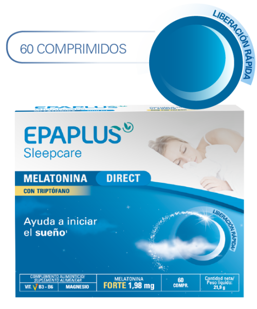 Sleepcare Melatonina Direct - Ayuda a conciliar el sueño con melatonina, triptófano, magnesio y vitamina B3 y B6. Produce un estado de ánimo estable y un sueño saludable. 