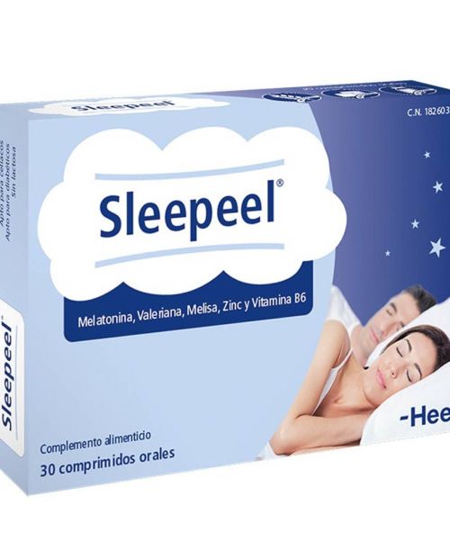 Sleepeel  -  Ayuda a conciliar el sueño y a la reducción del cansancio y fatiga. Es un complemento alimenticio a base de melatonina, valeriana, melisa, zinc y vitamina B6.