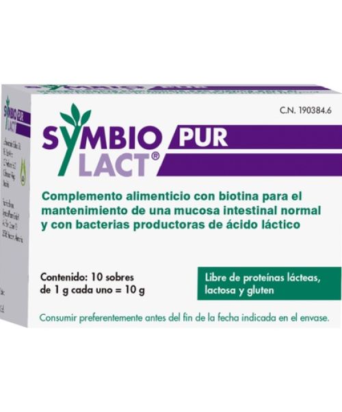 SymbioLact Pur - Es un probiótico formulado a base de bacterias productoras de ácido láctico y biotina ideales para ayudar a mantener, en condiciones normales, la mucosa intestinal.