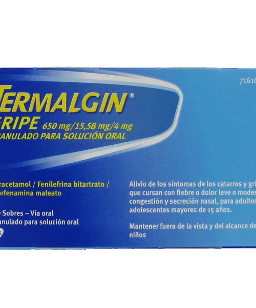 Termalgin gripe - Alivia los síntomas de la gripe. Ayuda a disminuir los síntomas de resfriado, fiebre, catarro, rinitis, sinusitis, mocos y malestar general.