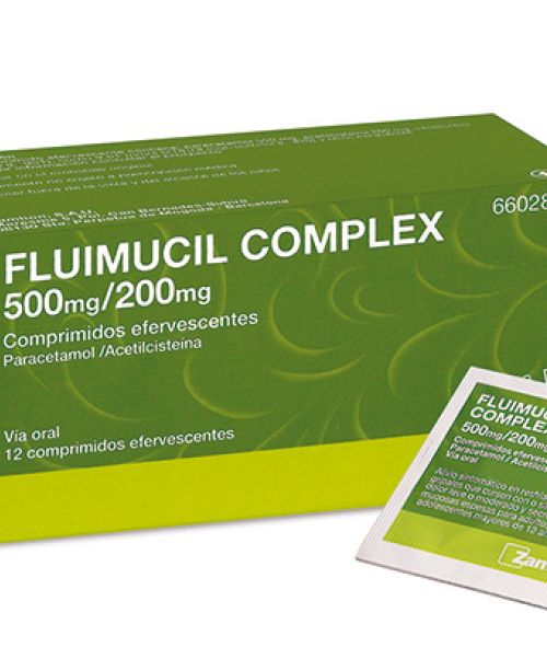 Fluimucil complex  500mg/200mg - Alivian el dolor de cabeza y diluyen el moco para aliviar la congestión nasal. Se usan para procesos catarrales o resfriados que cursen además con malestar general o fiebre. 