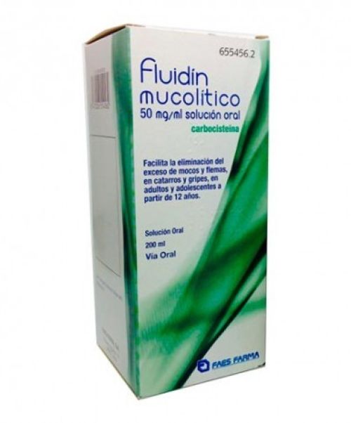 Fluidin mucolíico  250mg/5ml  - Fluidifica el moco y ayuda a expectorar. Se usa por tanto en catarros, congestión y resfriados. 