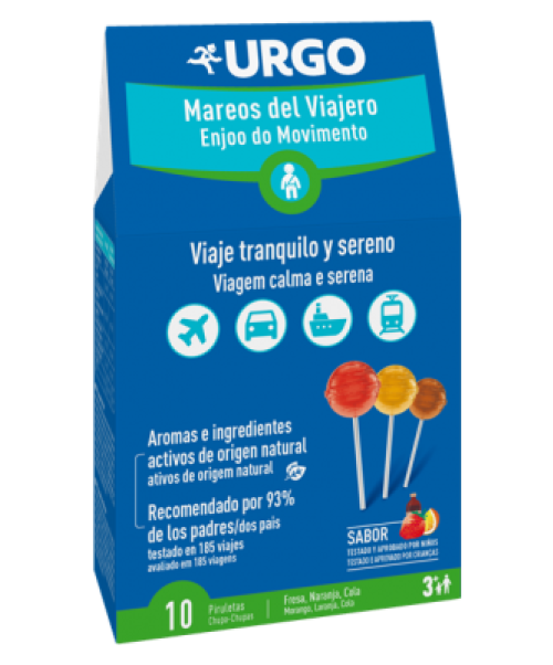 Urgo Mareos del Viajero - Favorece la digestión, Calma las nauseas y los vómitos. Formato comodo de piruletas para las nauseas y mareos de cualquier viaje, ya sea, coche, barco, tren o avión.